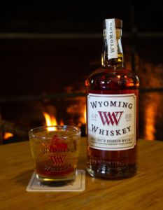 Wyoming Whiskey bottle and old fashioned glass