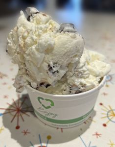 Ice cream in a cup on a table