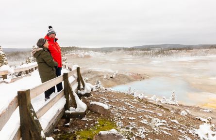 Enjoying the views of Porcelain Basin in winter