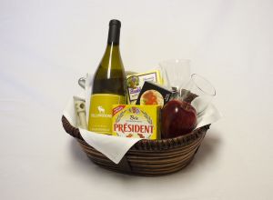 White wine and cheese basket