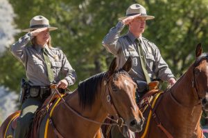 Rangers on horse saluting