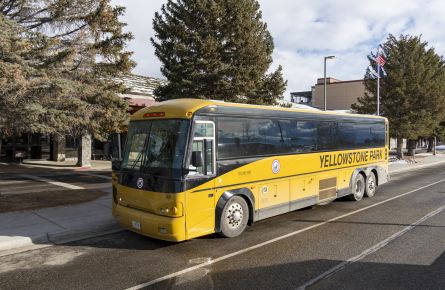 Winter airport shuttle bus at Bozeman Yellowstone International Airport