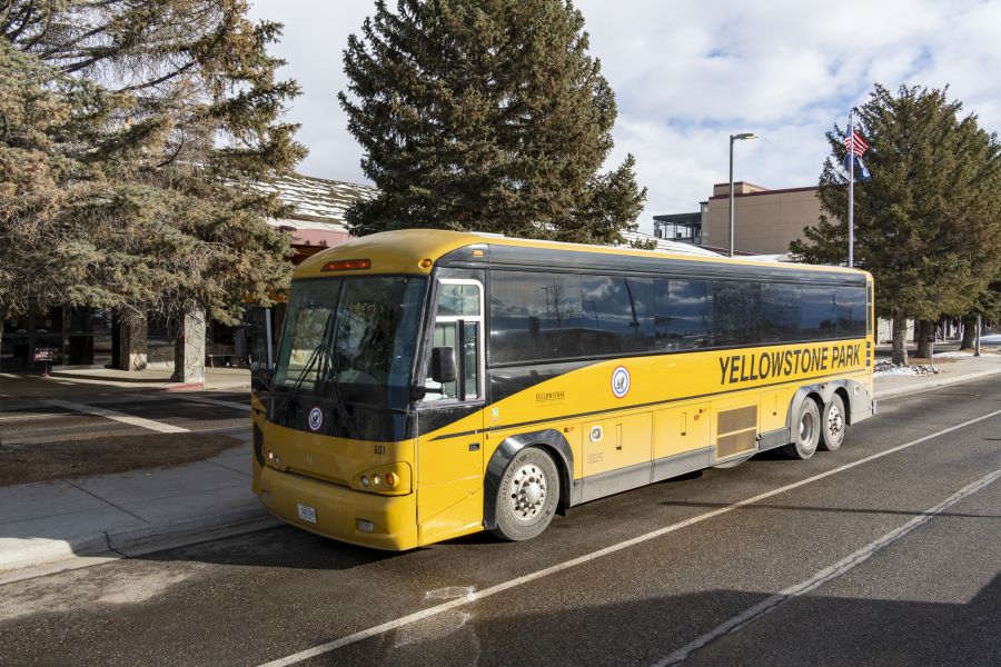 Winter airport shuttle bus at Bozeman Yellowstone International Airport