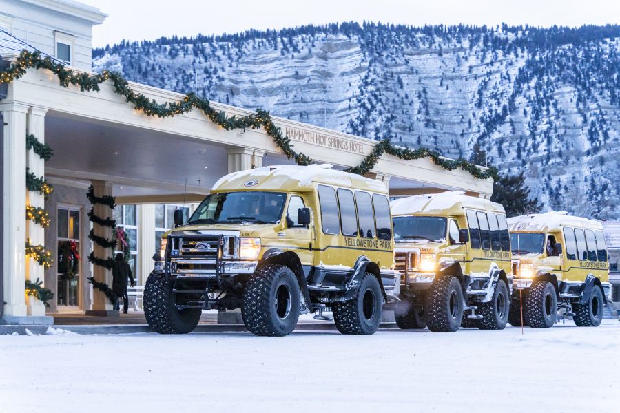 Snowcoach at Mammoth Hot Springs Hotel